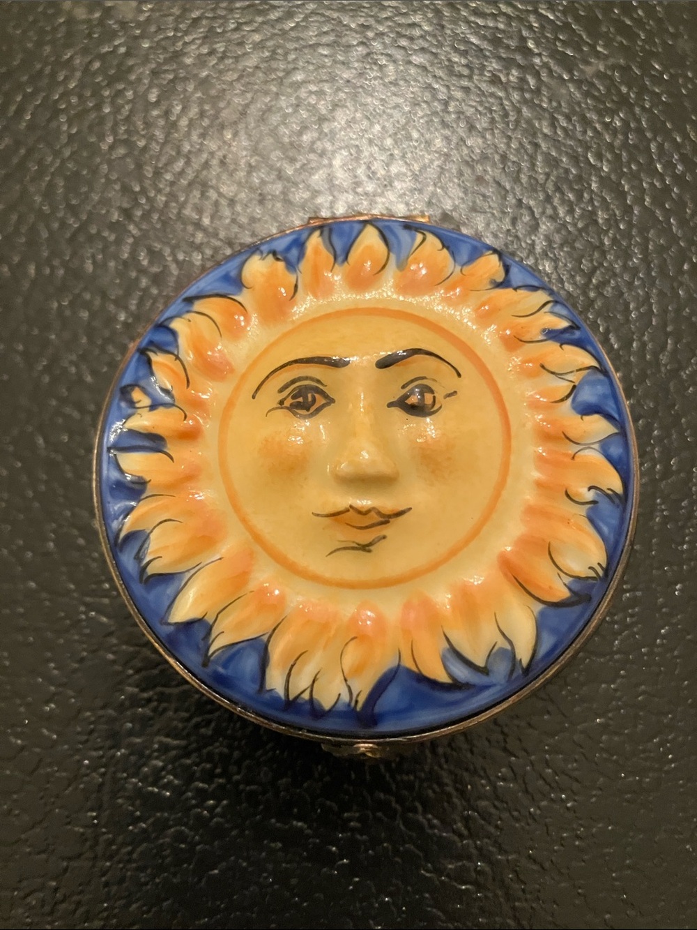Limoges Sunburst Ceramic Box in Yellow and Blue